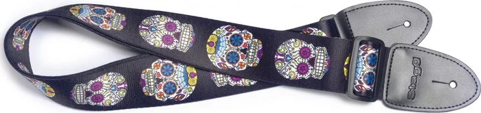 Terylene guitar strap with Mexican skull pattern