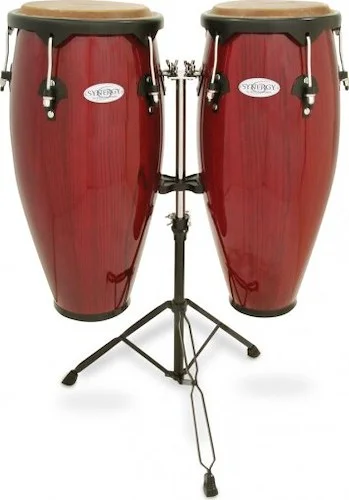 Toca Synergy 10'' and 11'' Congas with Stand Red Wood Finish