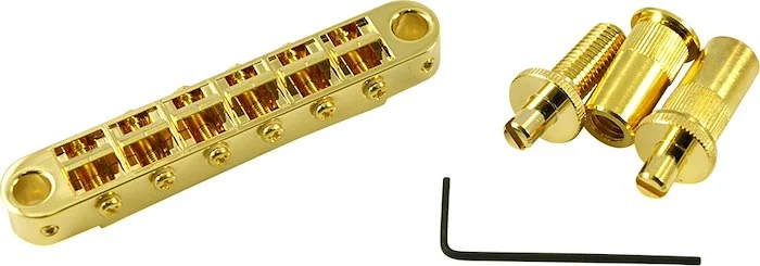 TonePros Metric Tune-O-Matic Bridge With Large Posts And Notched Saddles Gold
