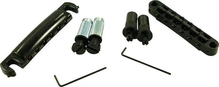 TonePros Metric Tune-O-Matic/Tailpiece Set (Large Posts/Notched Saddles) Black