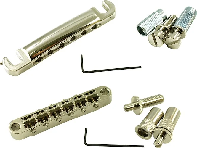 TonePros Metric Tune-O-Matic/Tailpiece Set (Large Posts/Notched Saddles) Nickel