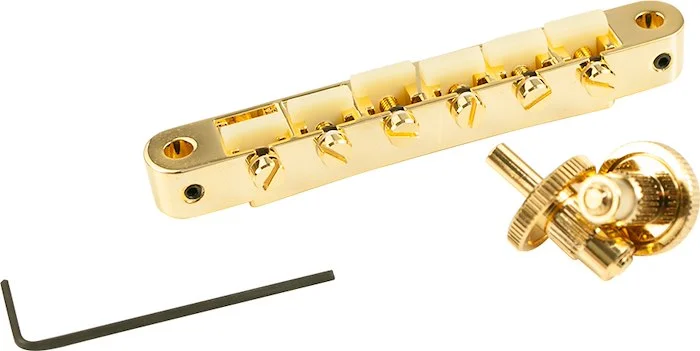 TonePros Replacement AVR2 Tune-O-Matic Bridge With Standard Nashville Post And "G Formula" Saddles Gold