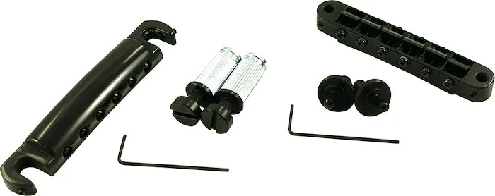 TonePros Standard Tune-O-Matic/Tailpiece Set (Small Posts/Notched Saddles) Black