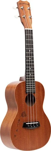 Traditional concert ukulele with mahogany top with Hawaiian islands engraving