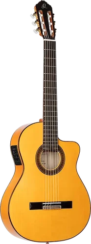 Traditional Series - Made in Spain Flamenco Solid Top Thinline Acoustic-Electric Classical Guitar w/ Bag