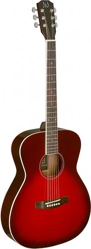 Transparent redburst acoustic auditorium guitar with solid spruce top, Bessie series