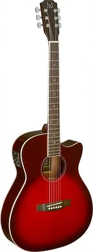 Transparent redburst acoustic-electric auditorium guitar with solid spruce top, Bessie series