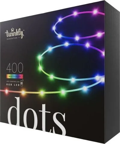 Twinkly Dots String Lights App-Controlled Flexible LED Color Changing String Lights, 60 RGB (16 Mil. Colors). 200 LED / 33 Ft Black Wire. 