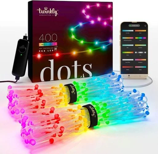 Twinkly Dots String Lights App-Controlled Flexible LED Color Changing String Lights, 400 RGB (16 Mil. Colors). 400 LED / 2x33 Ft Transparent Wire. 