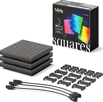 Twinkly Squares LED Panels Extensions App-Controlled LED Panel Light with 64 RGB (16 Million Colors) Pixels. Black.