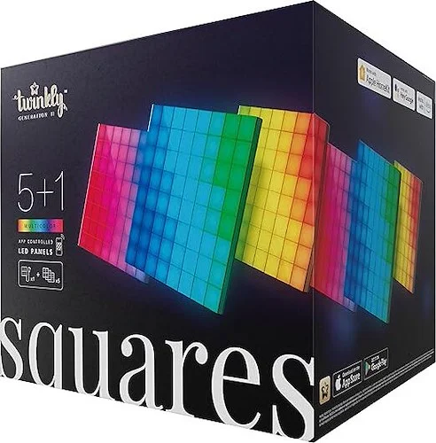 Twinkly Squares Starter Kit App-Controlled LED Wall Panels with 64 RGB (16 Million Colors) Pixels. Black.