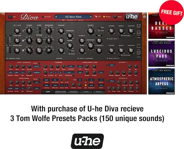 u-he DIVA Software Synthesizer with Free Sounbanks: Luscious Pads, Atmospheric Arpegs and Deep Basses