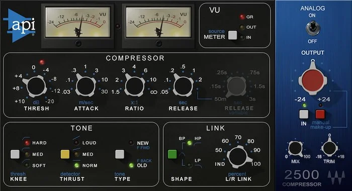 Waves API 2500	 (Download) <br>Excellent on Everything. Glorious on Drums, Bass, and Your Stereo Bus.