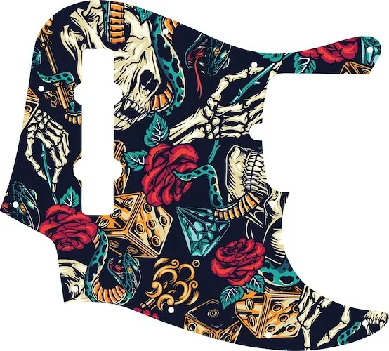 WD Custom Pickguard For American Made Fender 5 String Jazz Bass #GT03 Vintage Flash Tattoo Graphic