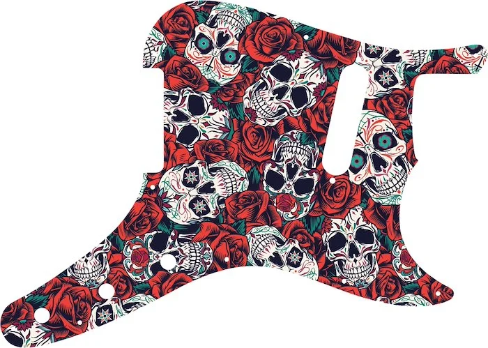 WD Custom Pickguard For Fender 1957-1976 Musicmaster #GS01 Dia De Muertos Calavera Skull & Rose Graphic