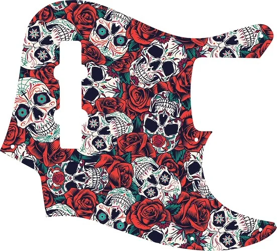 WD Custom Pickguard For Fender 1998-2009 Made In Japan Geddy Lee Limited Edition Jazz Bass #GS01 Dia De Muertos Calavera Skull & Rose Graphic