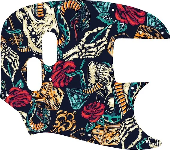 WD Custom Pickguard For Fender 2002-Present Made In Japan Mustang Bass Reissue #GT03 Vintage Flash Tattoo Graphic