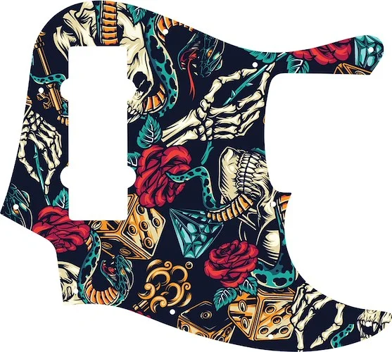 WD Custom Pickguard For Fender 2012-2013 Made In China 5 String Modern Player Jazz Bass V #GT03 Vintage Flash Tattoo Graphic