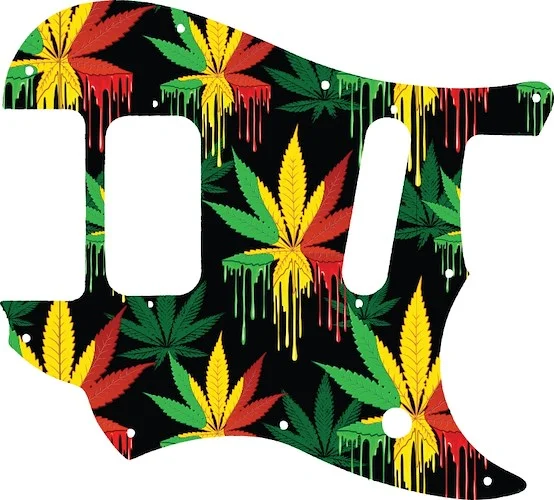 WD Custom Pickguard For Fender 2016-2019 Made In Mexico Duo-Sonic Offset HS - Custom Designed For Kurt Cobain Mustang Modification #GC01 Rasta Cannabis Drip Graphic