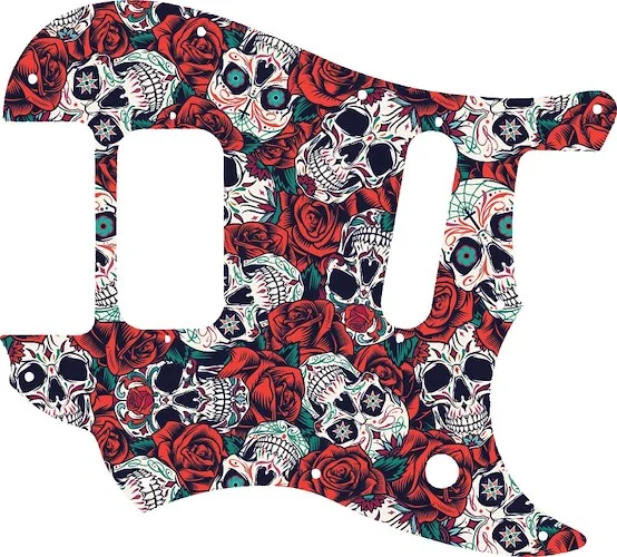 WD Custom Pickguard For Fender 2016-2019 Made In Mexico Duo-Sonic Offset HS - Custom Designed For Kurt Cobain Mustang Modification #GS01 Dia De Muertos Calavera Skull & Rose Graphic