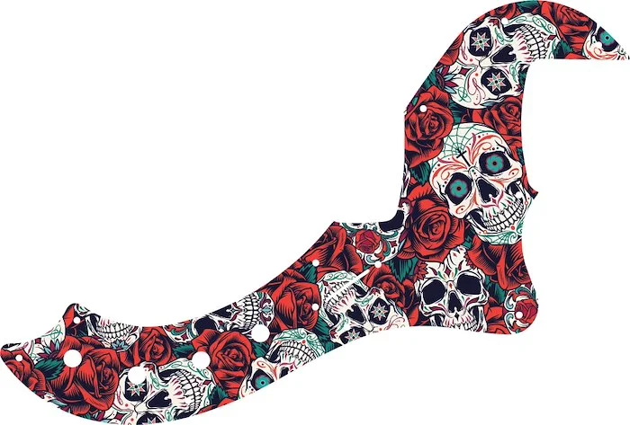WD Custom Pickguard For Fender 5 String American Deluxe Or American Elite Dimension Bass V #GS01 Dia De Muertos Calavera Skull & Rose Graphic