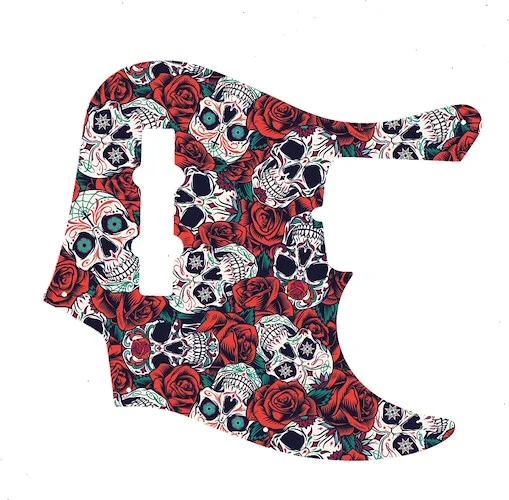 WD Custom Pickguard For Fender American Deluxe 21 Fret Jazz Bass#GS01 Dia De Muertos Calavera Skull & Rose Graphic