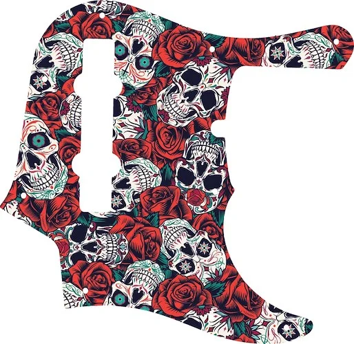 WD Custom Pickguard For Fender American Deluxe 1995-Present 22 Fret 5 String Jazz Bass #GS01 Dia De Muertos Calavera Skull & Rose Graphic