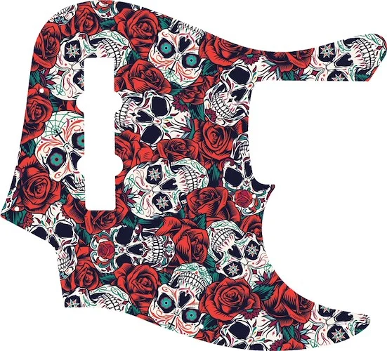 WD Custom Pickguard For Fender American Elite Jazz Bass #GS01 Dia De Muertos Calavera Skull & Rose Graphic