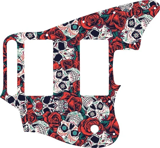 WD Custom Pickguard For Fender Blacktop Jaguar #GS01 Dia De Muertos Calavera Skull & Rose Graphic