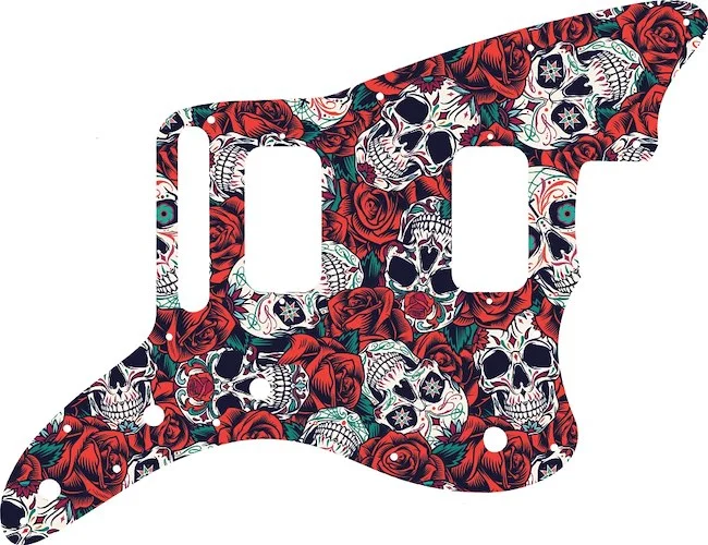 WD Custom Pickguard For Fender Jazzmaster HH #GS01 Dia De Muertos Calavera Skull & Rose Graphic