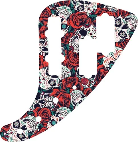 WD Custom Pickguard For Fender JP-90 Jazz Bass #GS01 Dia De Muertos Calavera Skull & Rose Graphic