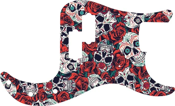 WD Custom Pickguard For Fender Road Worn 50's Precision Bass #GS01 Dia De Muertos Calavera Skull & Rose Graphic