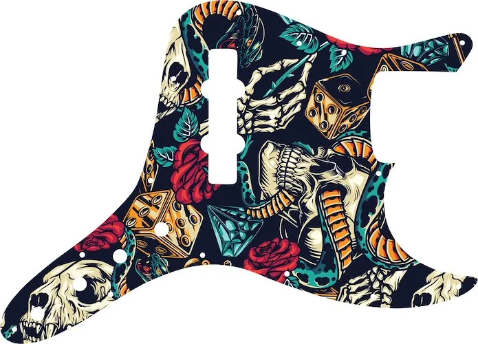 WD Custom Pickguard For Fender Vintage 1970's-1980's 20 Fret Jazz Bass With Custom Integrated Control Plate #GT03 Vintage Flash Tattoo Graphic