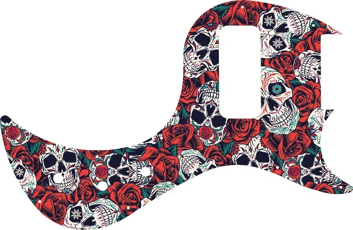 WD Custom Pickguard For Gibson 5 String EB5 Bass #GS01 Dia De Muertos Calavera Skull & Rose Graphic