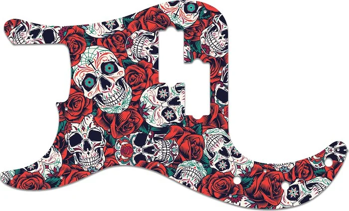 WD Custom Pickguard For Left Hand Fender 1962-1964 Precision Bass #GS01 Dia De Muertos Calavera Skull & Rose Graphic