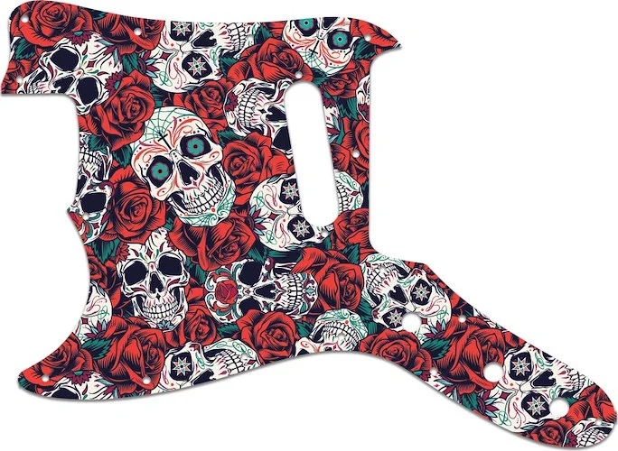 WD Custom Pickguard For Left Hand Fender 1967-1981 Bronco #GS01 Dia De Muertos Calavera Skull & Rose Graphic