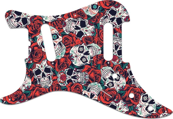 WD Custom Pickguard For Left Hand Fender 1981-1983 Original Bullet#GS01 Dia De Muertos Calavera Skull & Rose Graphic