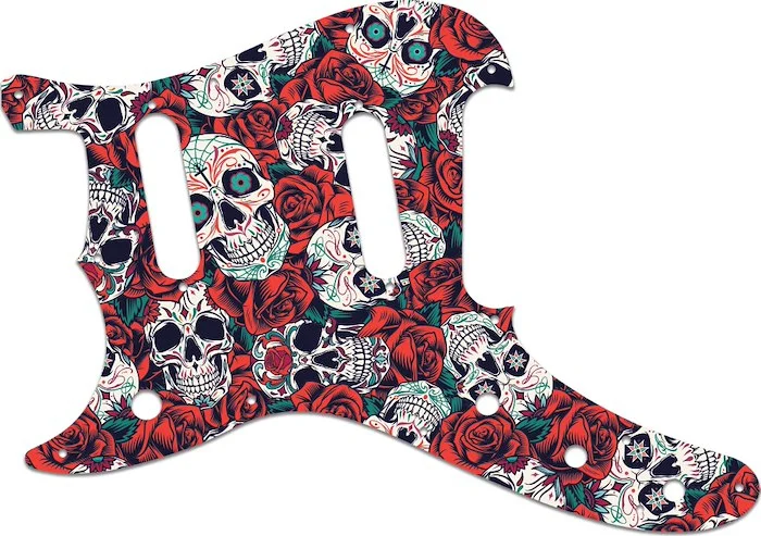 WD Custom Pickguard For Left Hand Fender 1993-1996 Duo-Sonic Reissue #GS01 Dia De Muertos Calavera Skull & Rose Graphic