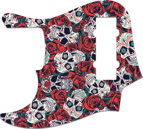 WD Custom Pickguard For Left Hand Fender 2014 Made In China 5 String Modern Player Jazz Bass V Satin #GS01 Dia De Muertos Calavera Skull & Rose Graphic
