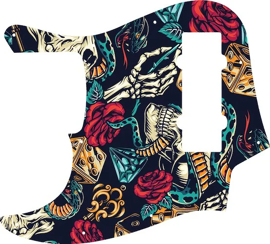 WD Custom Pickguard For Left Hand Fender 2014 Made In China 5 String Modern Player Jazz Bass V Satin #GT03 Vintage Flash Tattoo Graphic