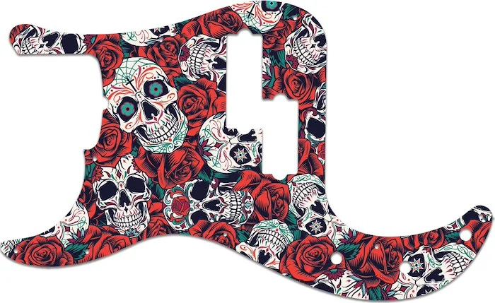 WD Custom Pickguard For Left Hand Fender 5 String American Professional Precision Bass #GS01 Dia De Muertos Calavera Skull & Rose Graphic