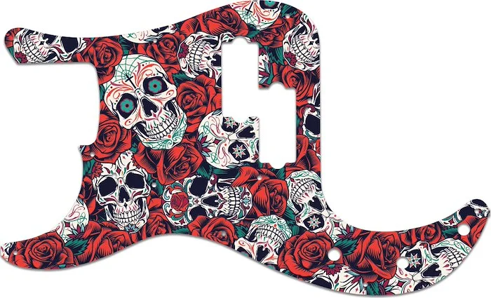 WD Custom Pickguard For Left Hand Fender 50th Anniversary Precision Bass #GS01 Dia De Muertos Calavera Skull & Rose Graphic