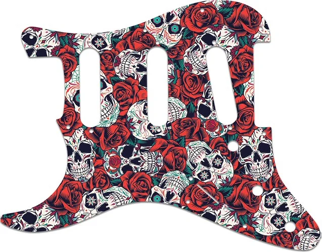 WD Custom Pickguard For Left Hand Fender Stratocaster #GS01 Dia De Muertos Calavera Skull & Rose Graphic