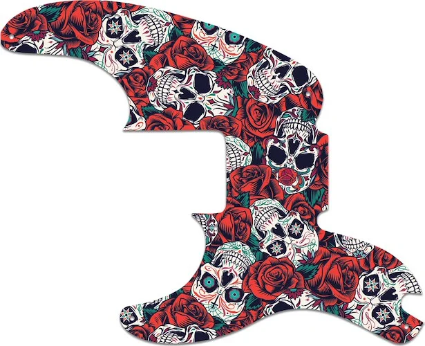 WD Custom Pickguard For Left Hand Fender Telecaster Bass #GS01 Dia De Muertos Calavera Skull & Rose Graphic