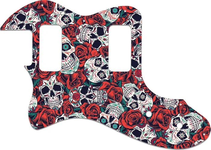 WD Custom Pickguard For Left Hand Fender Telecaster Thinline Super Deluxe #GS01 Dia De Muertos Calavera Skull & Rose Graphic