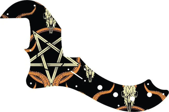 WD Custom Pickguard For Left Hand Fender American Deluxe Or American Elite Dimension Bass IV #GOC01 Occult Goat Skull & Pentagram Graphic