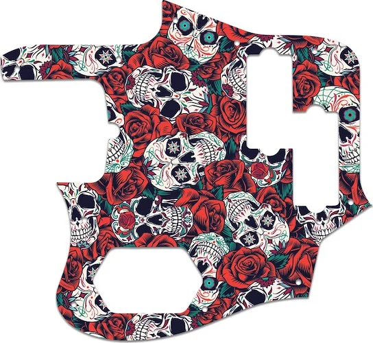 WD Custom Pickguard For Left Hand Fender American Standard Jaguar Bass #GS01 Dia De Muertos Calavera Skull & Rose Graphic