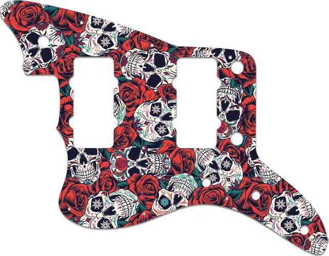 WD Custom Pickguard For Left Hand Fender American Professional Jazzmaster #GS01 Dia De Muertos Calavera Skull & Rose Graphic