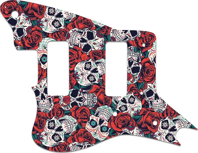 WD Custom Pickguard For Left Hand Fender Modern Player Jaguar - Custom Designed #GS01 Dia De Muertos Calavera Skull & Rose Graphic