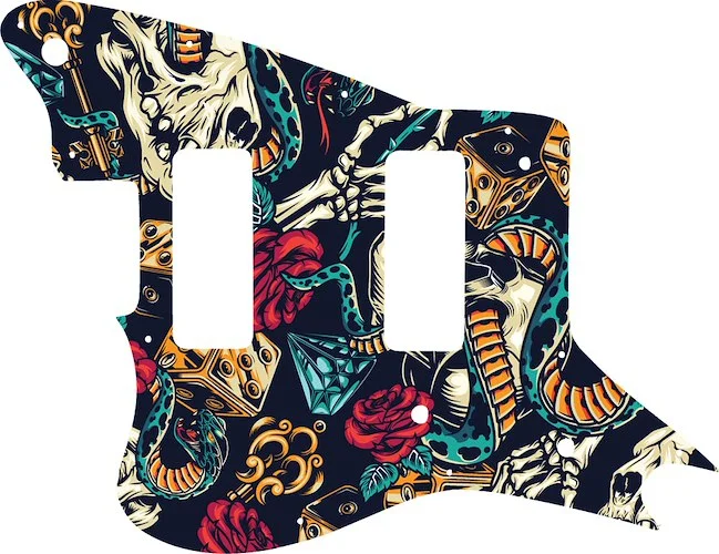 WD Custom Pickguard For Left Hand Fender Modern Player Jaguar - Custom Designed #GT03 Vintage Flash Tattoo Graphic